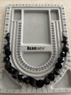 Black Ribbon and Faceted Bead Necklace